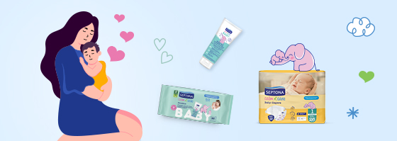 Nënë me beb dhe produktet Septona Baby